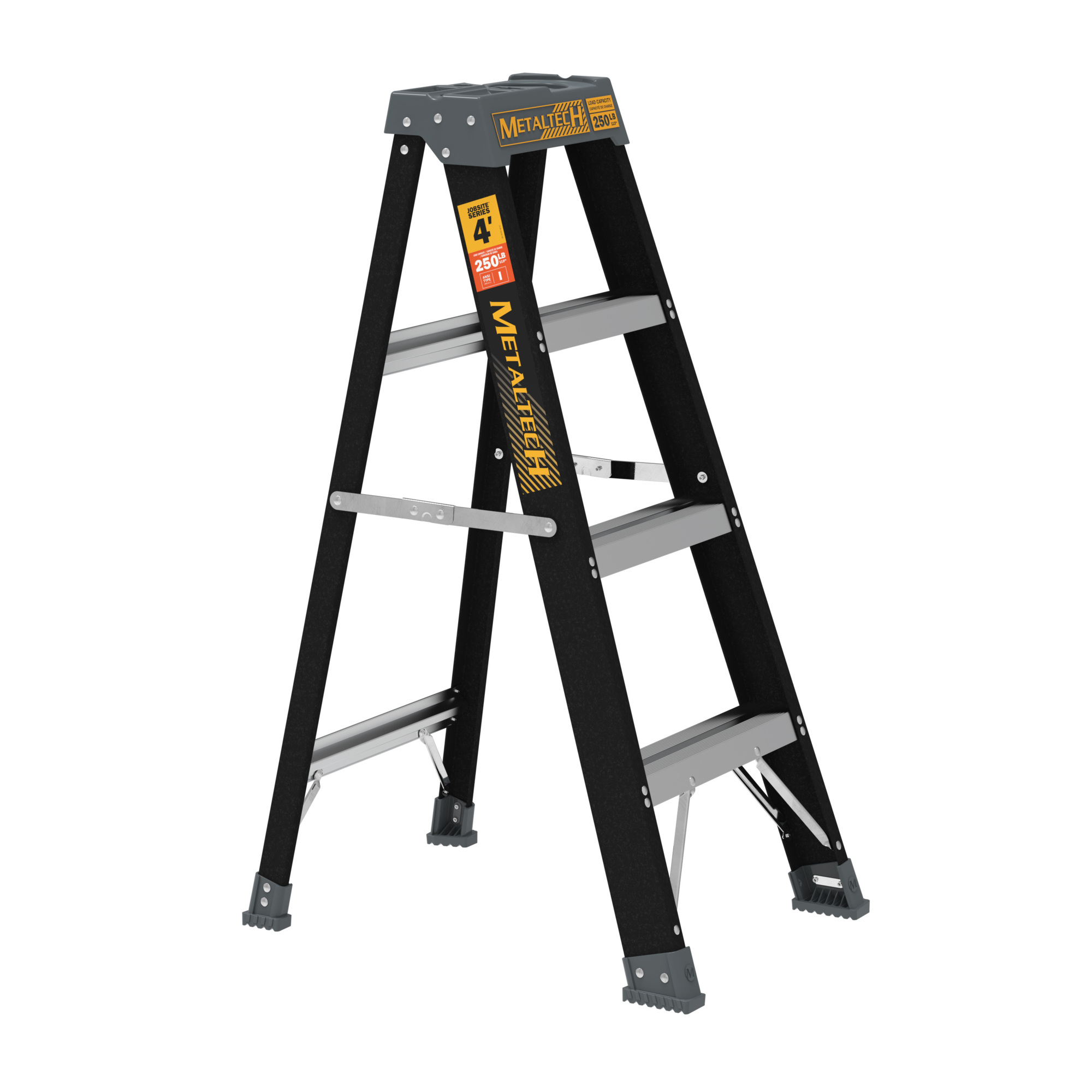 Metaltech Jobsite Series Fiberglass Step Ladder — 4ft., 250-Lb. Capacity, Non-Conductive, Model# E-SLF4T1